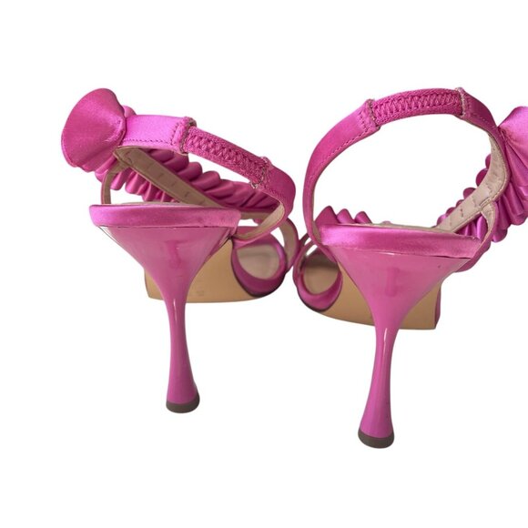 Nina Pink Satin Ruffle Heels Size 8M Y2K Strappy Slingback Party Wedding Shoes - Picture 9 of 11